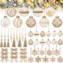 51 Pcs Rustic Boho Christmas Ball Ornaments Set Bulk 2.36 Inch Champagne Balls Neutral Christmas Tree Hanging Decorations Wooden Christmas Ornaments Farmhouse Xmas Home Decor for Party Xmas Decor