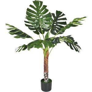 VECELO 4FT Artificial Monstera Plant Tall, 48'' Faux Swiss Cheese Plants Large with Fake Bark, Dried Moss and Pot, Houseplant for Indoor Outdoor Living Room Home Decor