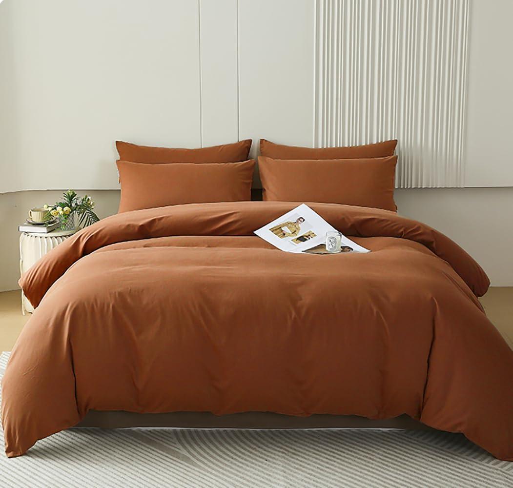 Houseri California King Pumpkin Color Comforter Set Terracotta Bedding Caramel Brown Comforter Sets Cal King Size Utra Comfy Soft Farmhouse Dusty Burnt Orange California King Cinnamon Quilt Blankets