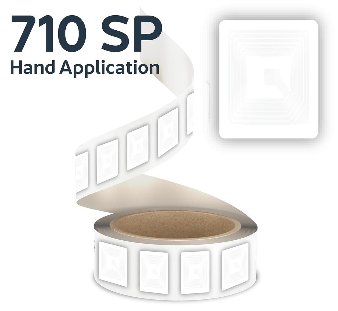 Checkpoint Anti-Theft Labels, 710 Hand Apply Plain Deactivatable 8.2 MHz RF Labels, 1.34" X 1.54", for Lost Prevention, 2000 Labels, Adhesive, White