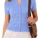 Dowerme Women Summer Cardigan Sweaters 2026 Fashion Short Sleeve V Neck Crochet Crop Tops Spring Beach Vacation Clothes (Blue, S)