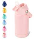 Kerilyn 12oz Kids Water Bottle, Stainless Steel Insulated Water Bottle for Kids, Toddler Cup With Straws Leak-proof, Toddler Water Bottles for School Boys Girls, BPA Free, Pink