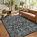 GarveeHome 8x10 Area Rugs, Washable Rugs for Living Room Non Slip Stain Resistant Ultra Soft Floral Rug, Boho Carpet Floor Mat for Bedroom Dining Room Nursery Playroom Office, Black