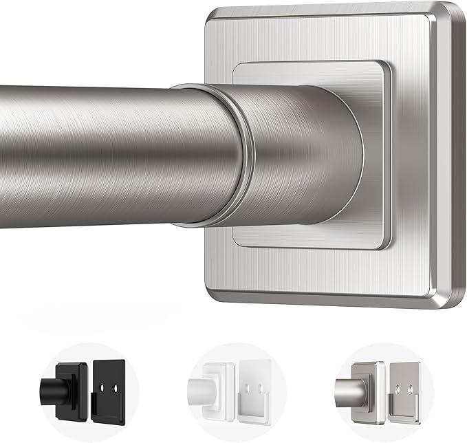 Haryaers Brushed Nickel Tension Curtain Rod Adjustable Shower Curtain Rods 3076 In Spring No Drilling or Screw Installation Shower Rod for Bathroom Shower Bar for Closet Kitchen with Brackets, 30-76"