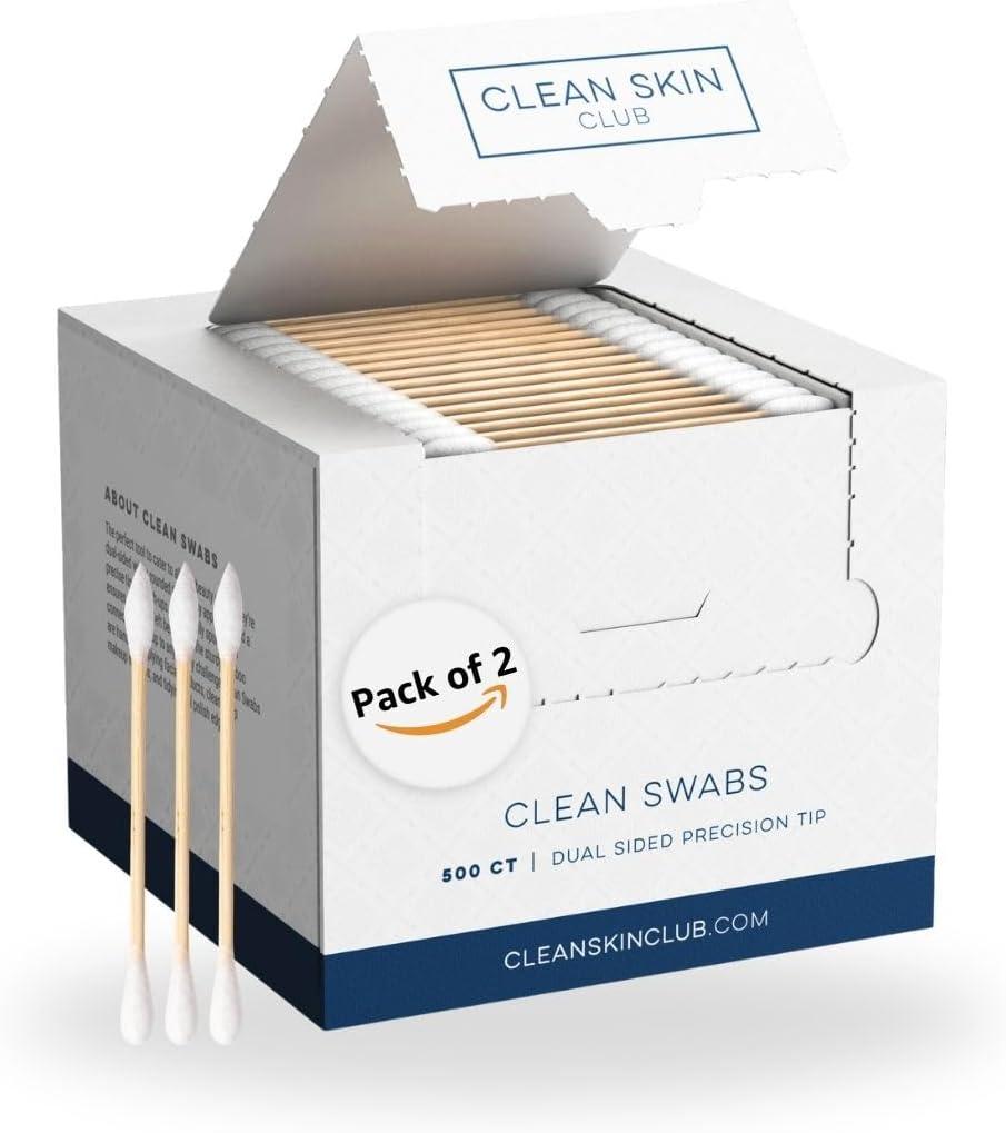 Clean Skin Club Clean Swabs, 2 Pack, 1000 Total Count, One Pointed Tip, Biodegradable + Organic Cotton & Bamboo, Makeup & Nail Polish EyelinerTouch-ups, Ear Cleaning QTips, Sterile, Hypoallergenic Clean Skin Club Clean Swabs, 2 Pack, 1000 Total Count, One Pointed Tip, Biodegradable + Organic Cotton & Bamboo, Makeup & Nail Polish EyelinerTouch-ups, Ear Cleaning QTips, Sterile, Hypoallergenic