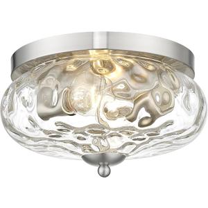 Darkaway Ceiling Light Fixtures Flush Mount Indoor Outdoor Ceiling Light with Water Ripple Glass Shade for Hallway Kitchen Bedroom Porch Living Room Nickel Finish (11inch)