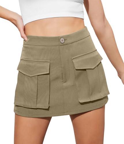Angerella Skirts for Women Denim Mini Cargo Skirt Mid Rise Button Up Bodycon Y2k Trendy Summer Casual Jean Skirt, L
