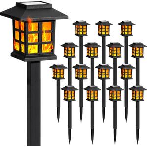 GIGALUMI Solar Lights for Outside,16 Pack Flickering Flame LED Solar Outdoor Lights, Waterproof Garden Light Maintain 10 Hours of Lighting for Christmas, Garden, Landscape, Path, Yard, Patio