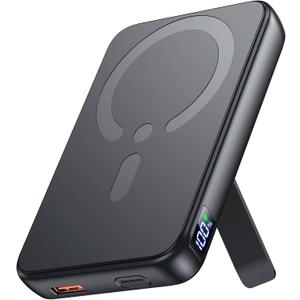 for Magsafe Portable Charger, 12000mAh Wireless Magnetic Power Bank with Stand and USB C in/Out Fast Charging, for Magsafe Battery Pack Compatible with iPhone 15/14/13/12 Pro/Pro Max Series-Black