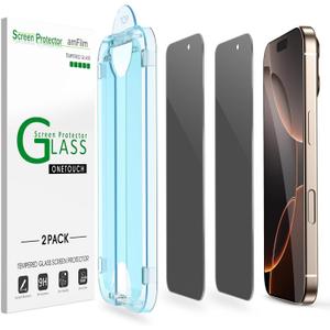 amFilm Auto-Alignment OneTouch for iPhone 16 Pro Max [6.9''] privacy Screen Protector,Tempered Glass, 30 seconds Installation, Bubble Free, Case Friendly, Anti-Scratch [2Pack] (16P-6.9)