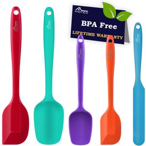 HOTEC Heat Resistant 600 Food Grade Silicone Rubber Spatula Set for Baking, Cooking, and Mixing Non Stick Dishwasher Safe BPA-Free Multicolor Set of 5