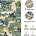 Chinoiserie Vintage Style Mountain Dining Table Runner, Landscape Painting Art Burlap Kitchen Decoration, Retro House Trees Indoor Outdoor Home Decor Party Supply 13x90 Inches