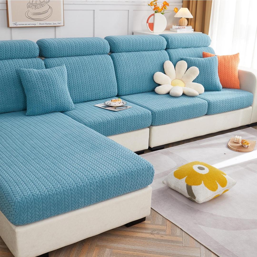 Couch Cushion Covers, Sofa Covers Couch Cover for Sectional Sofa, Sofa Hero Covers for Couch Protect, Soothing Home Sofa Covers Washable Stretch Slipcovers (Ocean Blue,Large Single Seat Cover)