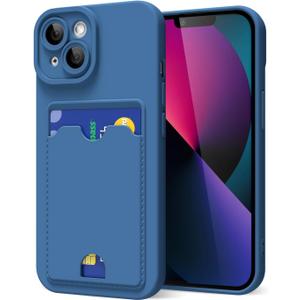 oakxco for iPhone 13 Mini Case with Card Holder, Cute Silicone Wallet Phone Case with Credit Card Slot, Soft Rubber Thin Slim Purse for Women Men with Shockproof Camera Cover Protection, Navy Blue