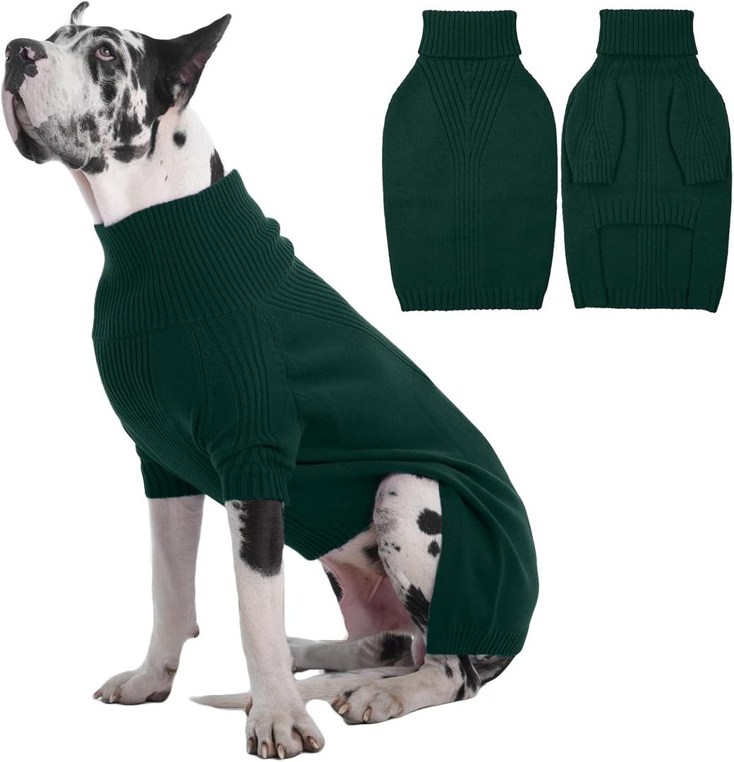 IECOii Great Dane Sweater,5XL Extra Large Sweater for Giant Breed Dogs in Winter,Turtleneck Cold Weather Knit Clothes,Machine Washable,Elastic Pullover for Saint Bernard,Mastiff (Green,XXXXXL)