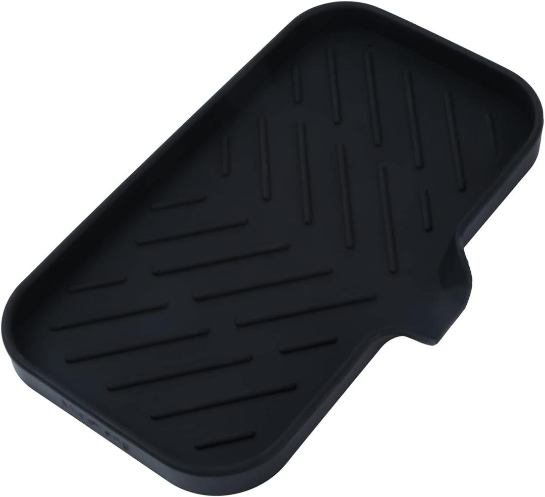 MicoYang Silicone Bathroom Soap Dishes with Drain Spout-Bathroom and Kitchen Sink Organizer,Sponge Holder,Dish Soap Tray,Perfect for Dispenser,Scrubber,Bottle,Cup on Sink or Counter-Black 9.6"5.3"