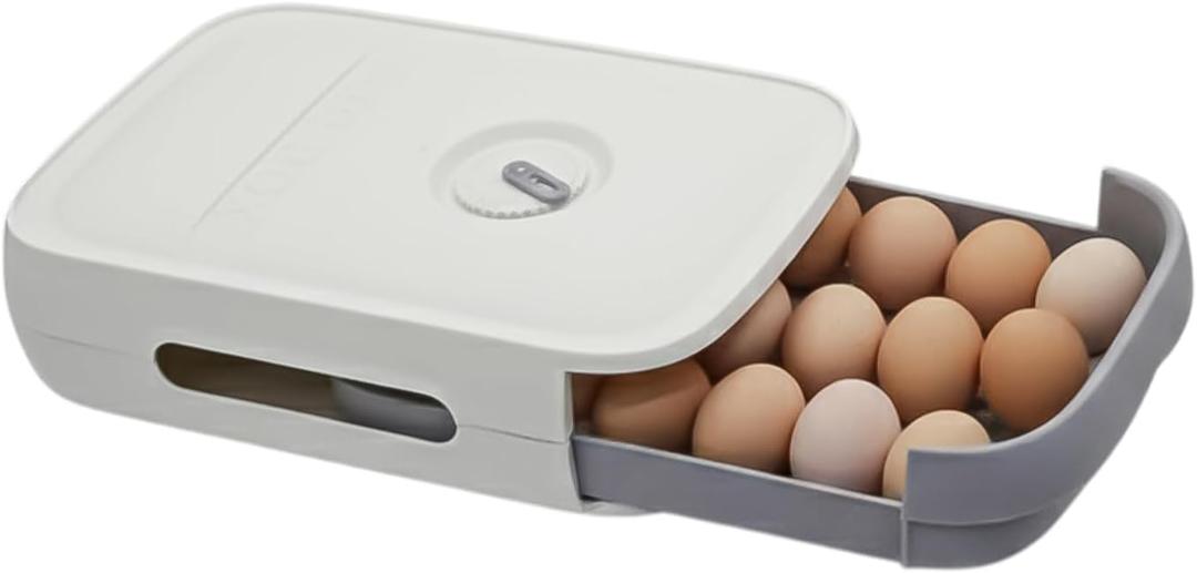 Egg Holder for Refrigerator  Stackable Egg Organizer Bin with Drawer Design, Reusable Plastic Egg Storage Box for Fridge, Freezer, or Cabinet (White)