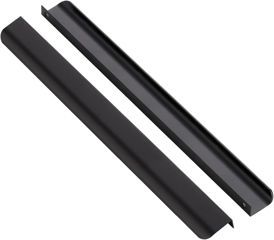 Ravinte 3 Pack Finger Pulls for Cabinets 356mm/14in Hole Center Tab Cabinet Handle Matte Black Finger Edge Pulls Concealed Handles for Kitchen Drawer Finger Hardware 406mm/15.98in Length