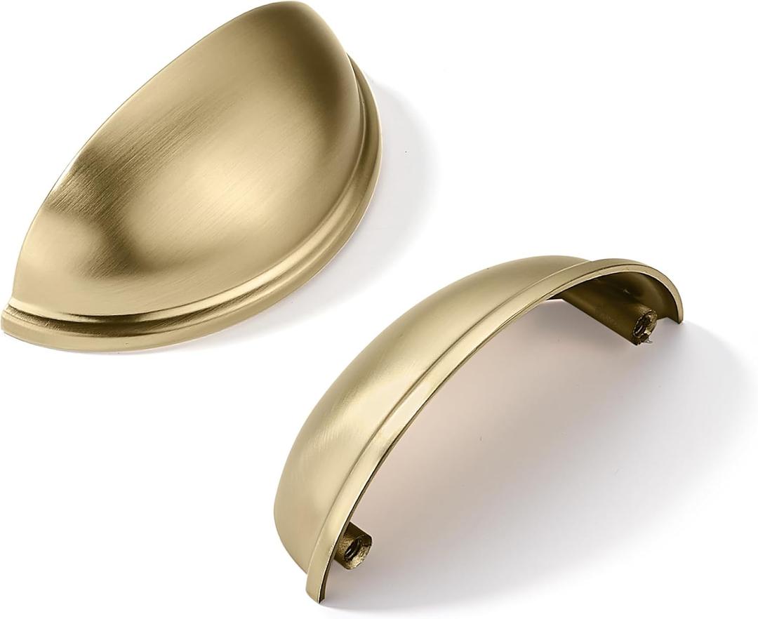 khtumeware 5 Pack 2-1/2" Gold Drawer Pulls Brushed Brass Cabinet Cup Pulls Kitchen Hardware Cabinet Handles Drawer Handles Knobs 2.5 inch Hole Center