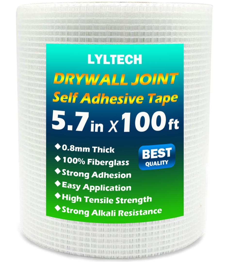 Drywall Joint Tape- 5.7in X 100 ft,13 MESH,100% Fiberglass,Heavy-Duty Self-Adhesive Wall Crack and Seam Patch Drywall Joint Tape- 5.7in X 100 ft,13 MESH,100% Fiberglass,Heavy-Duty Self-Adhesive Wall Crack and Seam Patch