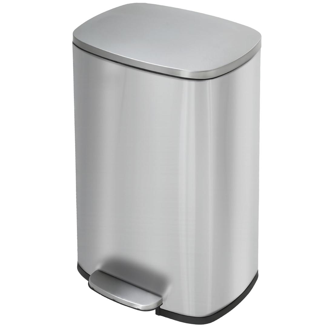 BestMassage 13 Gallon (50L) Stainless Steel Trash Can with Lid, Removable Inner Bucket, Foot Pedal, Soft Close for Home, Kitchen, Office