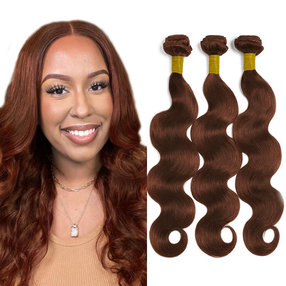 Auburn Human Hair Bundles Copper Body Wave Bundles Human Hair 22 24 26 Inch Color 33 Reddish Brown Bundle Unprocessed Brazilian Remy Hair Extensions Double Weft