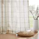 Central Park Plaid Pinch Pleated Curtain Panel Checkered Semi Sheer 90 Inch Flax Linen Blended Window Treatment Drape for Rustic Living Room Bedroom with Back Tabs Hooks, 40" L x90 W x2