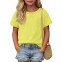YooAurvox Girls Short Sleeve Shirts 5-14Y, Bright Yellow, 13-14 Years