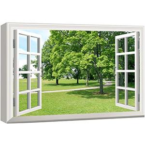 wall26 Canvas Print Wall Art Window View to Path in The Green Forest Nature Wilderness Photography Realism Rustic Landscape Colorful Multicolor Ultra for Living Room, Bedroom, Office - 12"x18", Green Trees  wall26 Canvas Print Wall Art Window View to Path in The Green Forest Nature Wilderness Photography Realism Rustic Landscape Colorful Multicolor Ultra for Living Room, Bedroom, Office - 12"x18", Green Trees