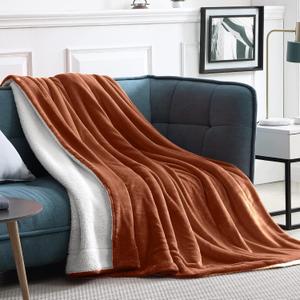 Walensee Sherpa Fleece Blanket (Throw Size 50x60 Rust) Plush Throw Fuzzy Super Soft Reversible Microfiber Flannel Blankets for Couch, Bed, Sofa Ultra Luxurious Warm and Cozy for All Seasons