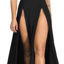 Velius Women Sexy Hollow Out Halter Wrap Sleeveless Plain Pleated Slit Casual Long Maxi Dress (Large, Black)