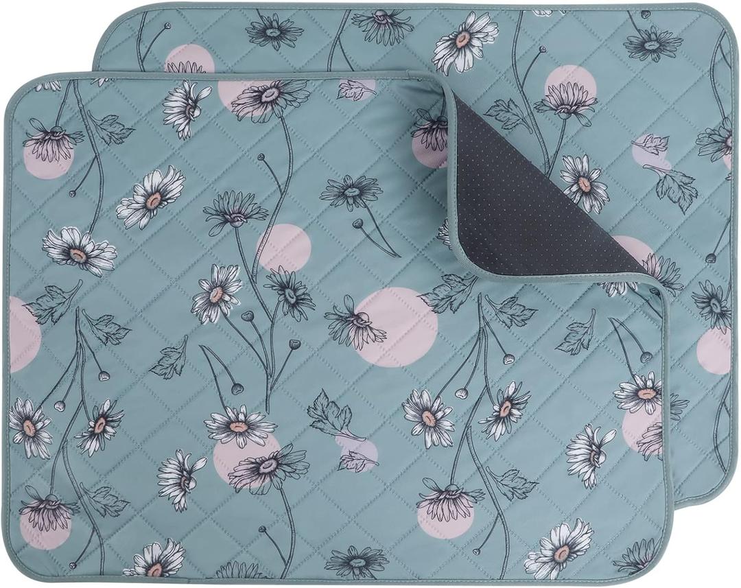 IEUUMLER Washable Pee Pads for Dogs, 2 Pack Non-Slip & Waterproof Pack Whelping Pad, Reusable Washable Puppy Potty Training Pad with Fast Absorbent for Playpen EU007 (Green Daisy, 24"X18"-2pcs)