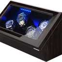 High End Watch Winder for Automatic Watches with Super Quiet Motor, Blue LED Light & Rotation Mode Setting, Watch Winder for Rolex with Flexible Pillow, Dual Power