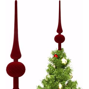 Sumind 11 Inch Burgundy Velvet Finial Christmas Tree Topper Vintage Spherical Tree Topper Velvet Finial Mid Century Christmas Ornament for Home Xmas Holiday Party Decorations