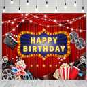 Movie Night Theme Birthday Backdrop for Party Decorations 10x8ft Lights Camera Action Red Curtains Popcorn Photoshoot Background Large Fabric Adults Party Decorations