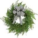 COLLECTIVE HOME - Artificial Wreath, 23" Artificial Wreath for Front Door, Spring Green Leaf for Window Wedding, Home Porch Patio Garden Decor (Fern with Lightly Flocked)