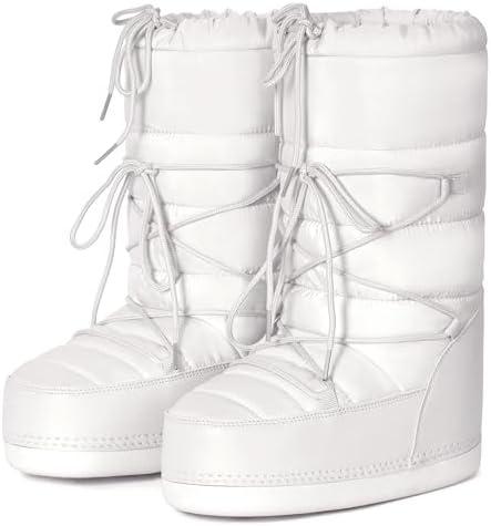 QLR Womens Winter Snow Boots Mid Calf Anti-Slip Boots with Warm Lining Lace-up Outdoor Shoes 8.5