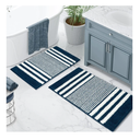 Tindbea Bathroom Rugs Set 2 Piece, Extra Soft and Absorbent Fluffy Striped Chenille Bath Mat Rug Set, Non Slip Bathroom Floor Mat, Machine Washable (20" x 32" Plus 16" x 24", Navy Blue)