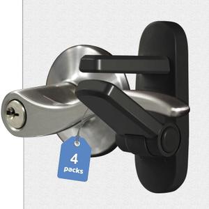 Childproof Door Lever Lock Baby Safety Locks for Doors (4 Pack) Improved Door Safety for Kids, 3M Adhesive No Drilling Child Safety Door Handle Lock. Simple Install, No Tools Needed (Black, 4)