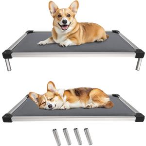 FXW TitanNest Chew-Proof Elevated Dog Bed, Raised Cot for Indoor/Outdoor/Camping Use, Durable & Washable Padded Pet Bed for Medium Dogs, 42.0" L x 27.0" W x 5.0" H, Gray