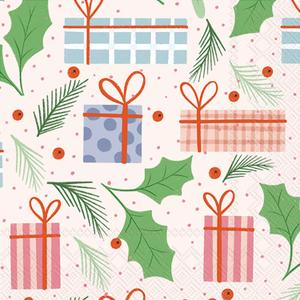 IHR Ideal Home Range Party Napkins Disposable 3-Ply Paper Lunch Napkin Pack, 6.5" x 6.5", Presents, 20-Count