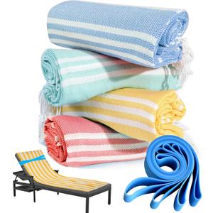 Genovega 4 Packs Cotton Turkish Beach Towels Set Bulk Oversized Extra Large Quick Dry Sand Free Bathroom Pool Swim Towel for Adult Travel Essentials Cruise Accessories Must Haves Clearance Multipack