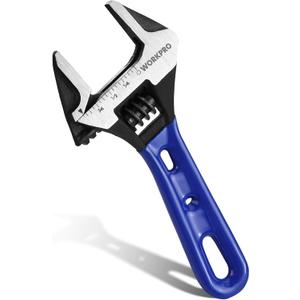WORKPRO 4-Inch Stubby Adjustable Wrench, 0.94-Inch Extra Wide Jaw Opening Wrench, Metric/SAE Scales, Cr-V Steel, Ideal for Work in Confined Spaces
