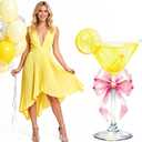Lawnldyll 4ft Large Yellow Martini Bow Cardboard Cutout A Tini Bit Older Birthday Cutout Stand Lemon Cocktail Backdrop Decorations for Women Coquette Bachelorette Bridal Shower Cocktail Party Decor