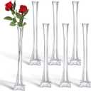 Roshtia 6 Pcs Eiffel Tower Vase Bulk 16 Inch Flute Vases Tall Glass Long Skinny Base Glass for Wedding Centerpiece Flowers Home Table Decorations Formal Dinners (Clear)