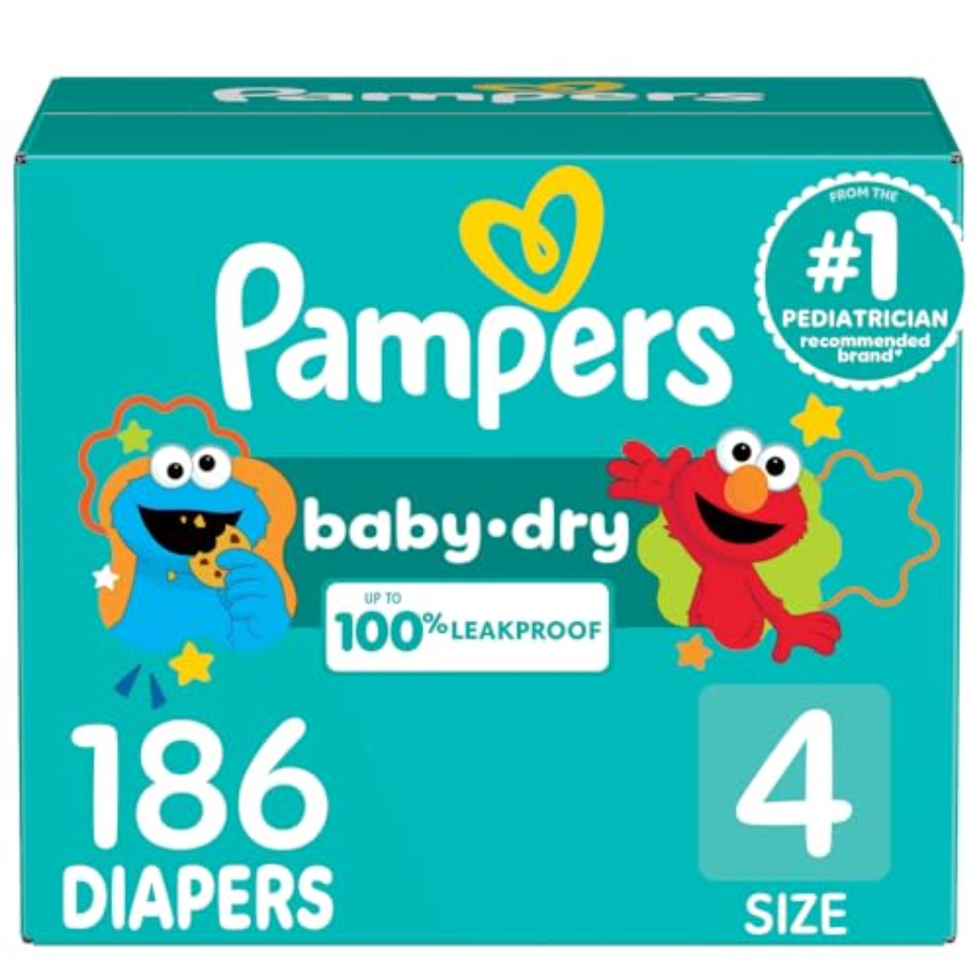 Pampers Diapers - Baby Dry - Size 4, 160 Count, Absorbent Disposable Infant Diaper (Packaging May Vary)