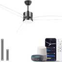OKELI 52" Smart Ceiling Fan with Light, WiFi Enabled for Alexa & App Control, Reversible Black Modern Ceiling Fan with Dimmable LED Light and Remote, Clear Blades for Living Room Bedroom