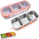 Stainless Steel Snack Containers, Reusable Condiment Box with Lids for Kids Adults,3 Compartment Sauce Cups, Divided Food Storage Containers for School, Home, Travel