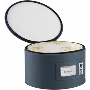 Saucers Storage Container - Hard Shell China Organizer with Dividers - Holds 12 Plates of 7" - Durable & Stackable Storage Box for Seasonal Dishware Protection - Denim Blue