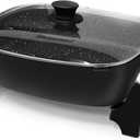 Elite Gourmet EG-6203X Extra Deep 16"x13"x3.2" (10.5Qt.) Scratch Resistant, Easy Pour Spout, Dishwasher Safe, Non-stick Electric Skillet with Vented Glass Lid, Adjustable Temperature, Black